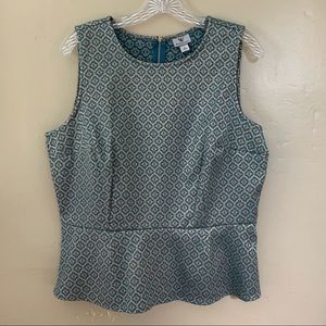 Worthington Turquoise & Tan Shimmer Peplum Festive Top, NEW Large
